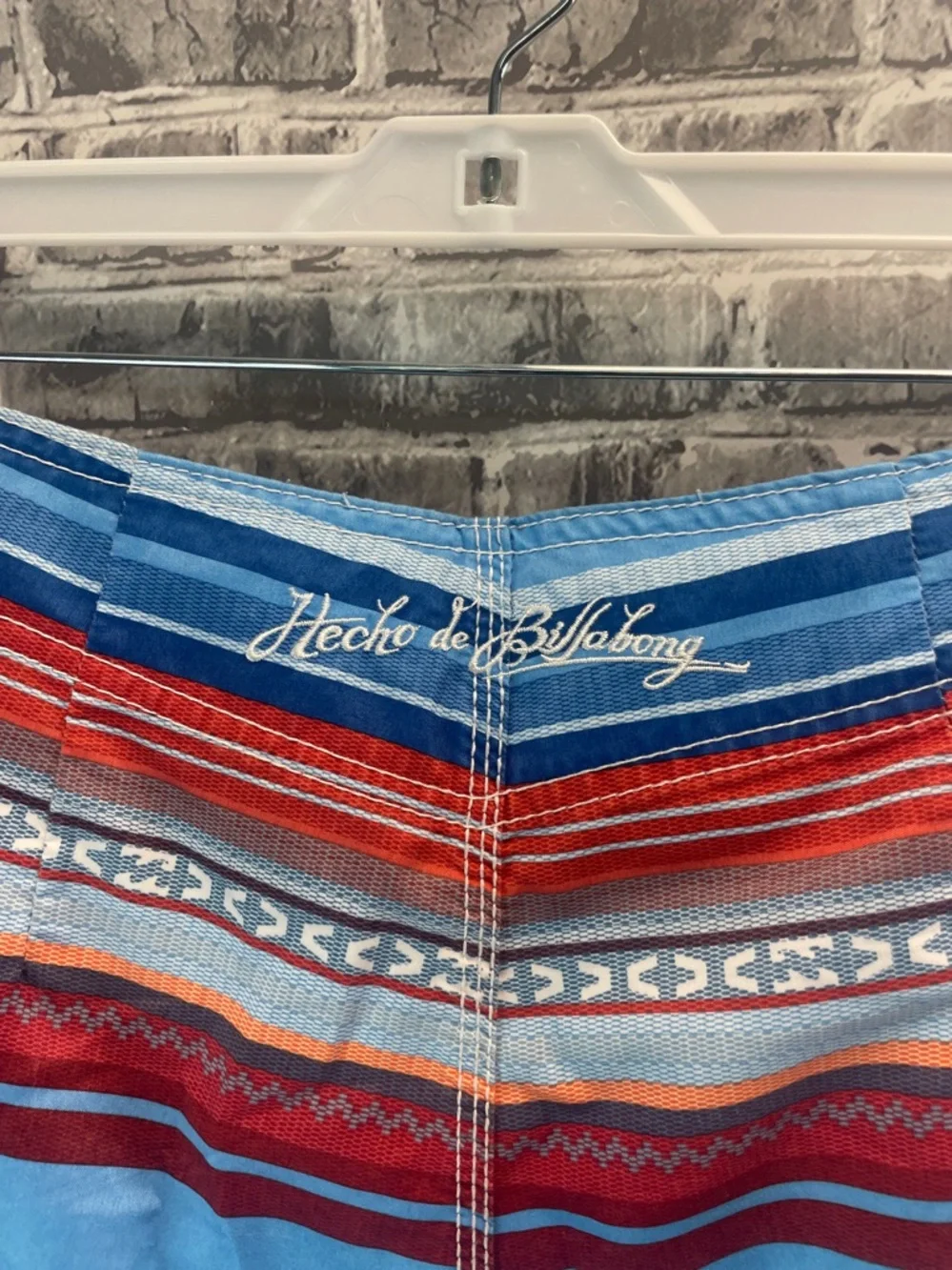 Billabong Men’s Blue,‎ Red & Green Striped Board Shorts